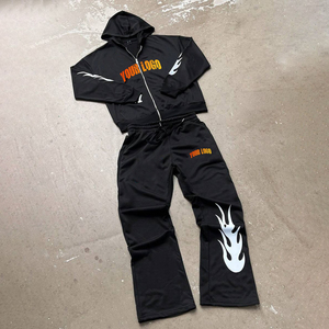 Premium Quality Custom Blank Zip <b>up</b> Tracksuit Heavyweight Sportswear Oversized Streetwear Unisex Flared Tracksuit for Men - Product Image 1