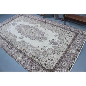 Tapis turc vintage, tapis de 5,7 x 9,6 pieds, tapis Ikat brun gris - Product Image 4