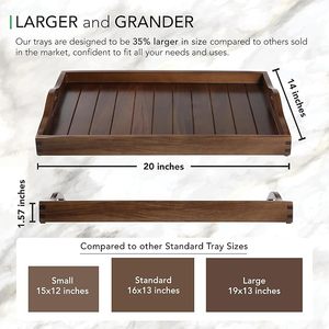 Extra Large Acacia Wood Serving Tray with Elegant Handles Customizable Decorative Coffee <b>Table</b> Ottoman Tray for Living Room - Product Image 3