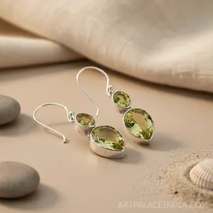 "925 Silver Fashion <b>Peridot</b> Drop <b>Earrings</b> for Women" - Product Image 1