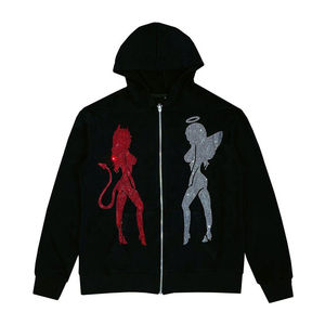 Custom Men's Unisex Winter Windproof <b>Zip</b>-<b>Up</b> French Terry Hoodie with Rhinestone Casual Streetwear Custom Colors - Product Image 2