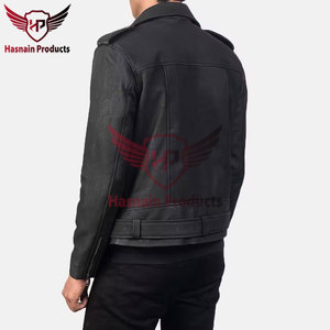 Veste en cuir véritable noir pour homme, style motard, avec fermeture éclair asymétrique, ceinture à la taille, épaulettes, en peau de mouton, personnalisée, vintage, pour l'hiver - Product Image 5