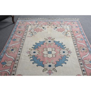 พรมตุรกีพื้นที่ขนาดใหญ่สีชมพูฟ้าคลาสสิกขนสัตว์แฮนด์เมดขนาด5.9x9.3ฟุตมีแผ่นยางด้านหลังเป็นรูปสี่เหลี่ยมผืนผ้าสำหรับโถงทางเดินรุ่นใหม่ - Product Image 3