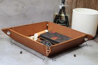 Plateau de rangement en cuir PU laserable de 6 x 6 pouces, organisateur de table de chevet, cuir végétalien, décoration intérieure, cadeau de Noël unique