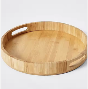 Plateau de service rond en bois d'acacia avec poignées pour servir des boissons décoratives d'Inde - Product Image 2