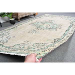 พรมขนสัตว์สีเบจสีเขียวแนววินเทจขนาด5.3X9.5ฟุตแบบตุรกีถักทอแบบเย็บปะติดปะต่อกันพรมสำหรับห้องนั่งเล่นพรมรองทำจากยางสำหรับตกแต่ง - Product Image 4