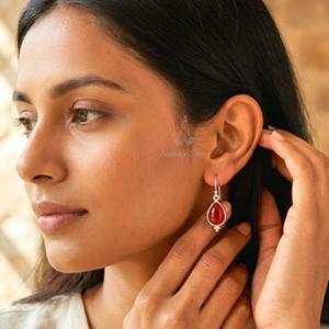 Boucles d'oreilles en cornaline, forme goutte d'eau, bijoux en argent sterling 925 avec pierre précieuse rouge - Product Image 5