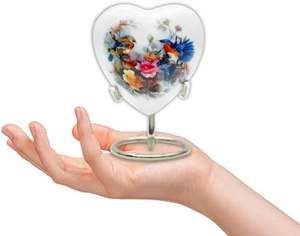 Urne commémorative à motif floral pour oiseaux (mini urne en forme de cœur) Petite urne commémorative pour cendres de cardinaux - Product Image 3