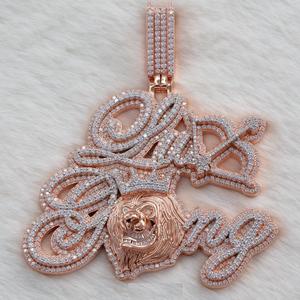 Pendentif à breloque logo diamant rond 4CT Pendentif en or rose 14 carats Finition - Product Image 1