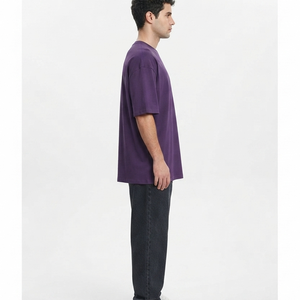 Luxury Custom Drop Shoulder 100% Heavy Cotton Purple T-<b>shirt</b> <b>Men</b> Blank Mock Neck Heavyweight Oversized Boxy T <b>Shirt</b> - Product Image 3