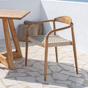 Fauteuil scandinave en cordon tissé Chaise de salle à manger en bois massif faite à la main avec siège en cordon de papier - Product Image 2