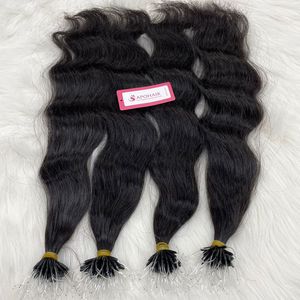 Vente en gros Vierge Remy Noir Nano Anneau en plastique Extensions de cheveux Naturel Ondulé Trame de cheveux humains - Product Image 6