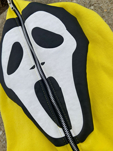 Custom Scream Mask Zip Up Hoodie Fleece Streetwear Jacket con Puff Print, Full Face Cover, Hip Hop Fashion Trendy Unisex Hoodie - Product Image 3
