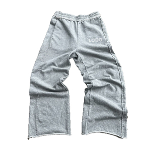 Pantalon de survêtement pour homme de haute qualité 2026, ample, 100% coton, molleton français, logo personnalisé, couture usée, ourlet brut, pantalon de survêtement pour homme - Product Image 5