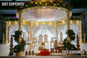 สลักรูปครึ่งวงกลมที่น่าตื่นตาตื่นใจสำหรับงานแต่งงานของอินเดีย Mandaps แกะสลักสีทองพร้อมเสาทางเดินตกแต่ง UK DST - Product Image 6