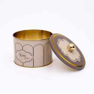 Recipiente redondo de metal retro de Ø 140x100mm con mango de perilla para almacenamiento y contenedor de alimentos - Product Image 2