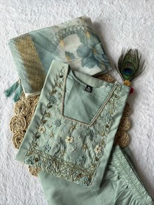 The breathable fabric ensures suitability for warm-<b>weather</b> wear/Premium Roman Silk Fabric Multi Moti& Sequence Work Trendy Kurti - Product Image 6