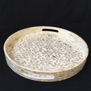 Bandeja de servicio con incrustaciones de hueso con patrón floral y rayado de lujo Bandeja de resina y hueso para Decoración de cocina Fiestas de boda - Product Image 1