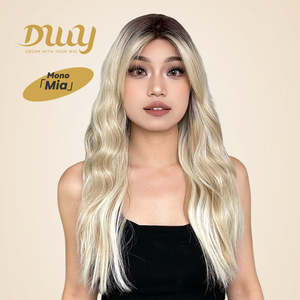 Mia-DWY Long Curly Synthetic <b>Wig</b> Transparent Lace Front Free Part Rooted Blonde Color - Product Image 6
