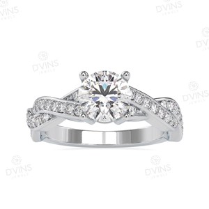 Bague de Fiançailles et de Mariage Classique en Or 14K avec Diamant de Laboratoire Solitaire Rond, Diamant Naturel VVS, pour Anniversaire et Fête - Product Image 1