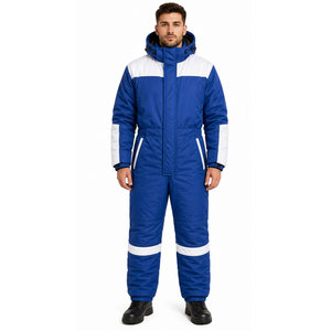 <b>Boys</b> Blue White Color Blocking Winter Snowsuit Full Length Hooded Waterproof With Side Pockets Casual Tracksuit - Product Image 4