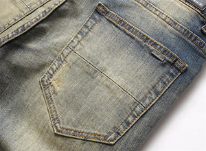 2025 automne hiver mode couleur unie déchiré Skinny Denim jean pour hommes en détresse trou Streetwear haute rue Style tricoté - Product Image 4