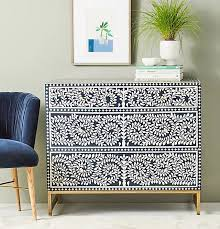 Table d'appoint artisanale en incrustation d'os, design floral complexe, console en incrustation d'os faite à la main de style ethnique avec tiroirs de rangement - Product Image 5