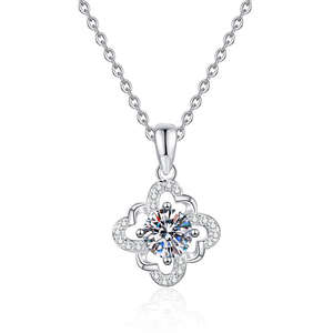Classic S925 Sterling Silver 1CT VVS1 Moissanite Multi-color Floral Shape Link Chain Pendant <b>Necklace</b> <b>Fine</b> Fashion Simple - Product Image 1