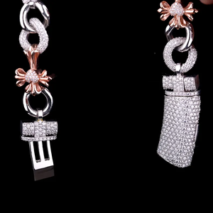 Moissanite diamant Cubain Collier Tow Tone Flower Chain Hip Hop Iced Out Miami Cuban Link Collier pour les femmes - Product Image 5