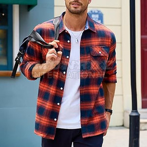 Vente en gros de chemise en flanelle 100% coton Chemise classique à carreaux chauds pour hommes pour l'automne hiver Vêtements classiques respirants pour hommes - Product Image 3