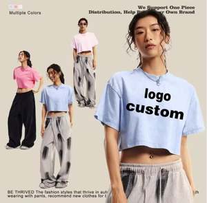 Vente en gros été femmes surdimensionné recadrée coton T-Shirts mode Vintage décontracté femmes recadrée vêtements T-shirt bouffant impression - Product Image 2