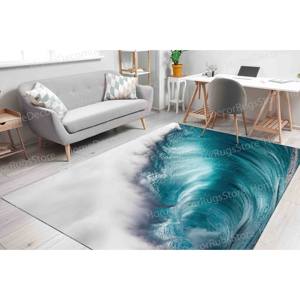 Water Wave <b>Rug</b>, Blue <b>Rugs</b>, Coastal <b>Rugs</b>, Printed <b>Rug</b>,<b>Chenille</b> <b>Rug</b> - Product Image 3