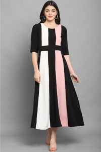 Robe lourde importée pour femmes avec une coupe régulière entièrement extensible et une robe évasée - Product Image 3