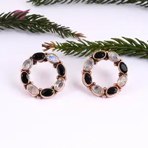925 Sterling Silver Earring, Natural Black Onyx & Moonstone Earrings Collection