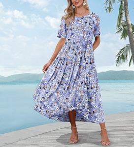 thumbnail image 2 of Maxi Dresses For Women 2025 Trendy Short Sleeve V Neck Eyelet Tshirt Dress Casual Summer Beach Vacation Sundress Flowy Floral Boho Ladies Dresses With Pockets Orders Placed Last Order Placed By Me 2 of 9