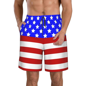 Logotipo personalizado High Street Style Swim Trunks Secado rápido Protección UV Bandera americana Pantalones cortos de playa Comodidad impresa con sublimación - Product Image 1