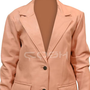 Veste de costume en cuir tendance au design moderne |   Blazer long à manches longues et revers crantés pour filles avec deux poches - Product Image 3