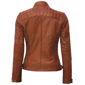 Chaqueta universitaria de cuero personalizada para mujer, chaqueta ajustada de cuero de color marrón para mujer, chaqueta de cuero PU para mujer - Product Image 2