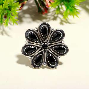 Anillo de Plata de Ley 925 al por mayor con pera de piedra de ónix negro y anillo fino con ajuste de bisel de corte redondo para boda o fiesta - Product Image 2