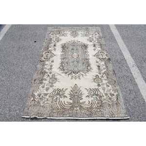 พรมวินเทจขนาด 4.1x6.6 ฟุต, พรม, พรมลายสัตว์สีเบจทำจากขนสัตว์ - Product Image 1