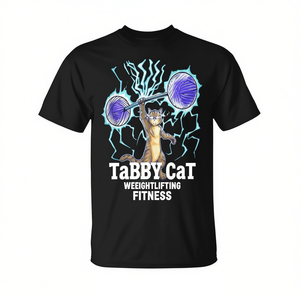 Camiseta Tabby Cat Weightlifting Fitness con diseño gráfico negro para hombre - Product Image 2