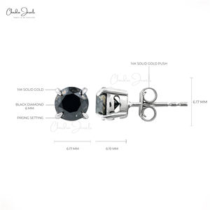 ตุ้มหูเพชรเม็ดกลมสีดำขนาด6มม. 14K กระดุมเพชรแบบ unisex ทองคำขาว - Product Image 3