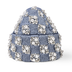 Bonnet en laine côtelé de luxe, fabriqué sur mesure avec logo personnalisé, nouvelle mode, orné de cristaux, tricoté à la main, bonnet d'hiver - Product Image 2