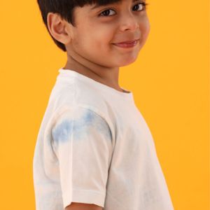 T-shirt tricoté en pur coton, longueur régulière, col rond, demi-manches, bleu, Tie and Dye, 100% - Product Image 6