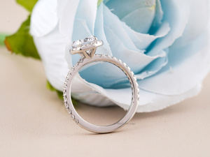 Bague ronde en diamant Moissanite taille brillant en argent sterling Halo Setting Pave Accents Cadeau de proposition de mariage Certificat GRA - Product Image 5