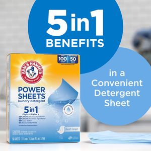 ARM & <b>HAMMER</b> 5-in-1 Power Sheets Laundry Detergent, Fresh Linen, 50 Count - Product Image 3