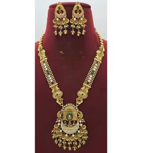 Premium Quality Matte <b>Gold</b> Finish Stunning Long Designer Necklace <b>Set</b> With <b>Earrings</b> for Wedding Wear Collection For Women - Product Image 1