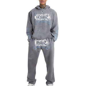 Streetwear vintage pour hommes, survêtement 100% coton évasé empilé, vente en gros, ensemble sweat, survêtement unisexe brodé - Product Image 1