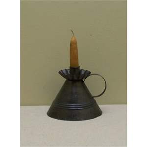 Bougeoir en métal gris antique avec plateau anti-goutte, bord cannelé, support pour bougie conique en zinc, style shabby chic, style primitif, décoration de table - Product Image 2