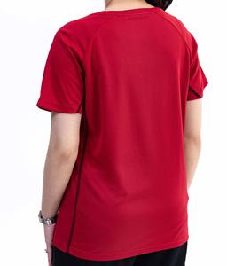 Camiseta atlética para mujer Ideal para entrenamiento físico y deportes Material suave y elástico Cuello redondo Color rojo Manga corta - Product Image 6